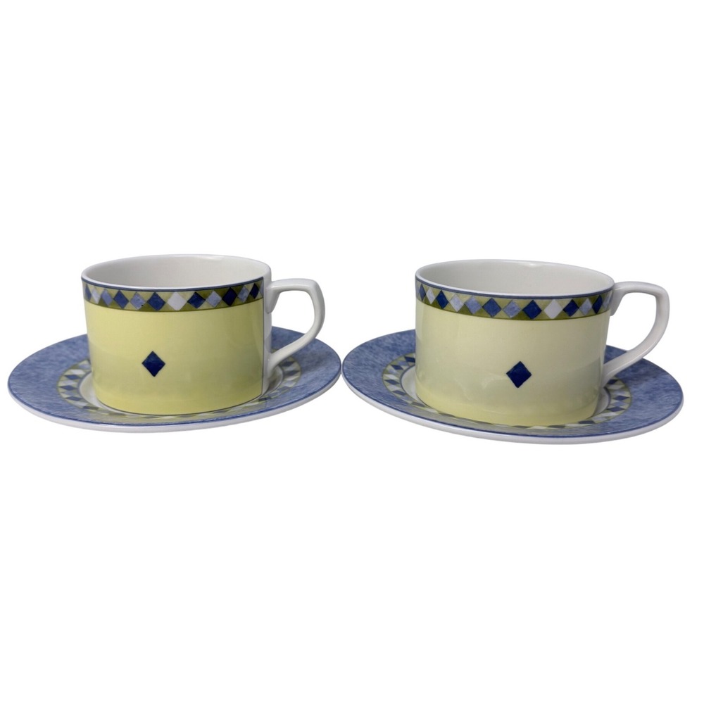 Royal Doulton Carmina Flat Espresso Cup and Saucer Set/2 Blue Yellow Fine China